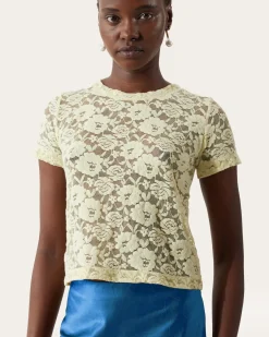 Hot Adina T-Shirt Cotton Blend Floral Lace Yellow T-Shirts & Tanks | Clothing