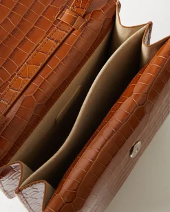 Hot Ana Bag Leather Emboss Croc Caramel Everyday