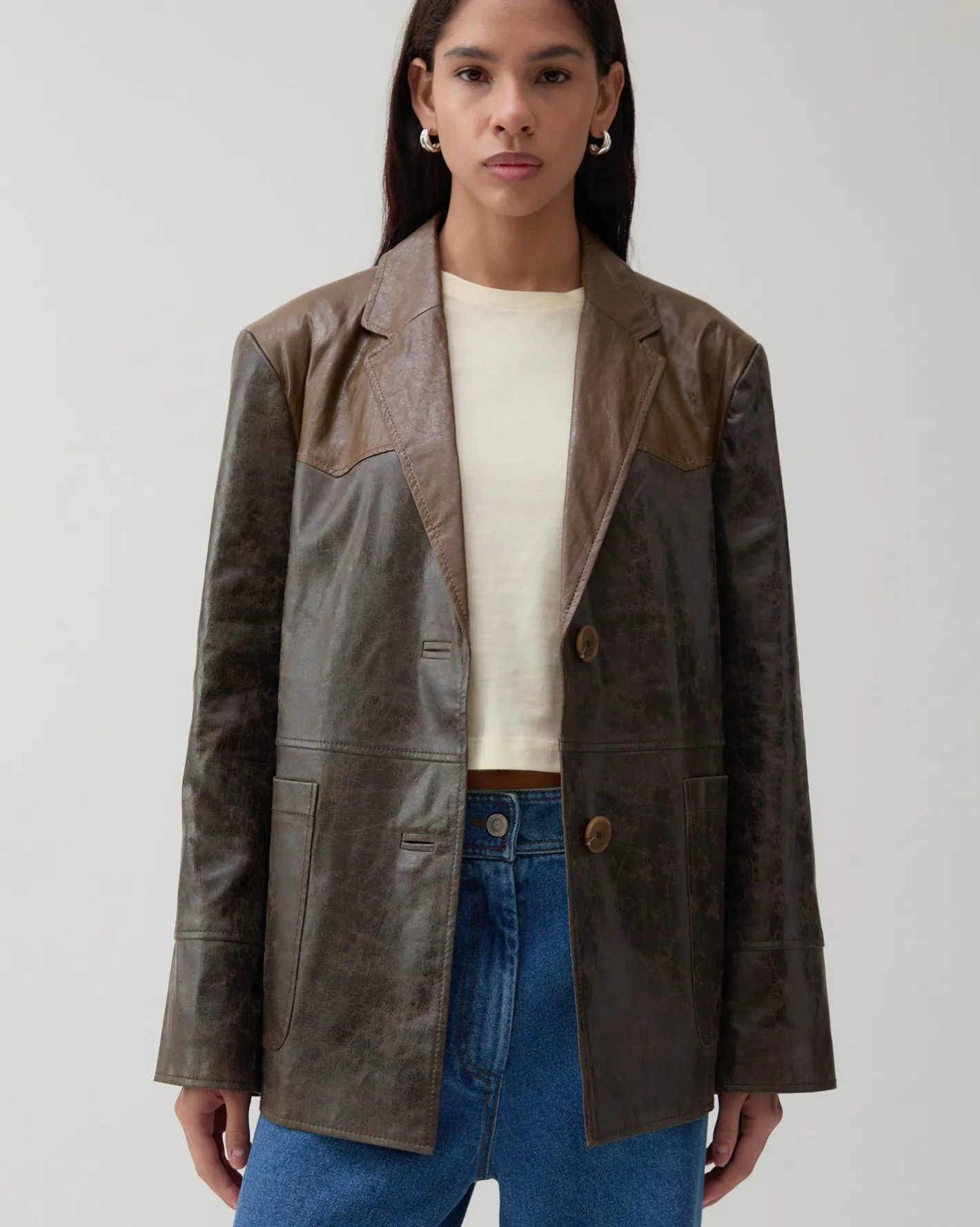 Online Andrea Jacket Faux Leather Distressed Brown Jackets | Jackets