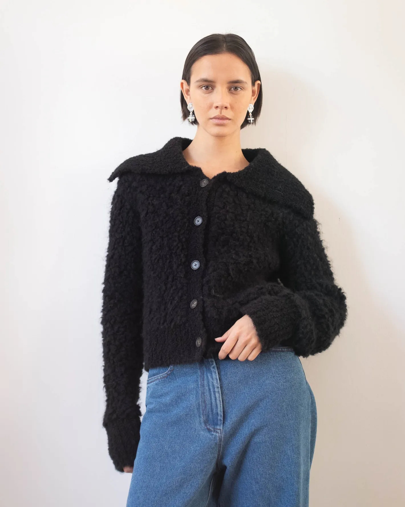 Sale Ashley Cardigan Bouclé Alpaca Black Knitwear | Clothing
