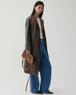 New Atlas Coat Faux Leather Distressed Brown Coats | Coats