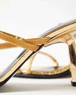 Outlet Bella Sandals Leather Gold Heels