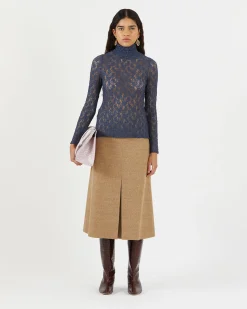 Online Bronte Top Cotton Blend Lace Navy T-Shirts & Tanks | Clothing
