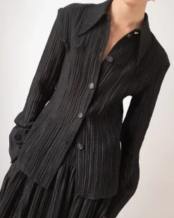 Outlet Camilla Shirt Tencel Blend Seersucker Black Shirts & Blouses | Clothing