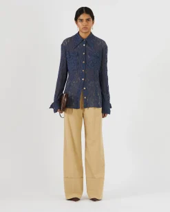New Camille Shirt Cotton Blend Lace Navy Shirts & Blouses | Clothing