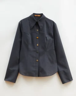 New Camille Shirt Wool Blend Suiting Slate Shirts & Blouses | Clothing