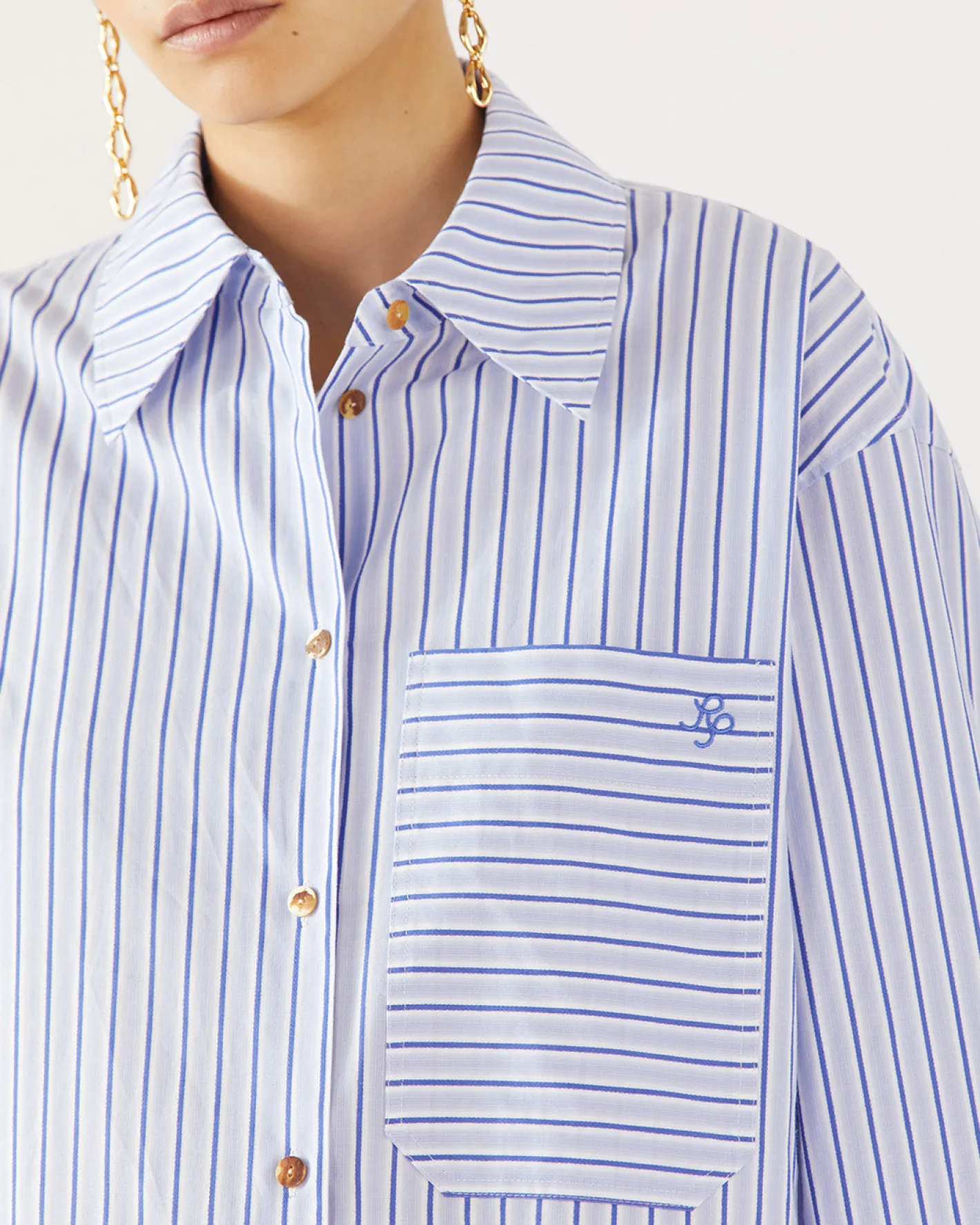 Outlet Caprice Shirt Cotton Stripe Blue Shirts & Blouses | Clothing