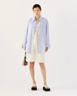 Outlet Caprice Shirt Cotton Stripe Blue Shirts & Blouses | Clothing