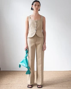 Discount Cathy Trouser Cotton Silk Double-face Beige Trousers | Tailoring