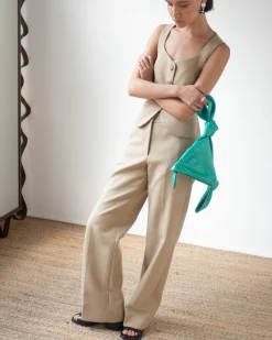 Discount Cathy Trouser Cotton Silk Double-face Beige Trousers | Tailoring