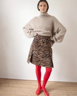 Sale Cecily Skirt Wool Blend Jacquard Tiger Beige Skirts | Clothing
