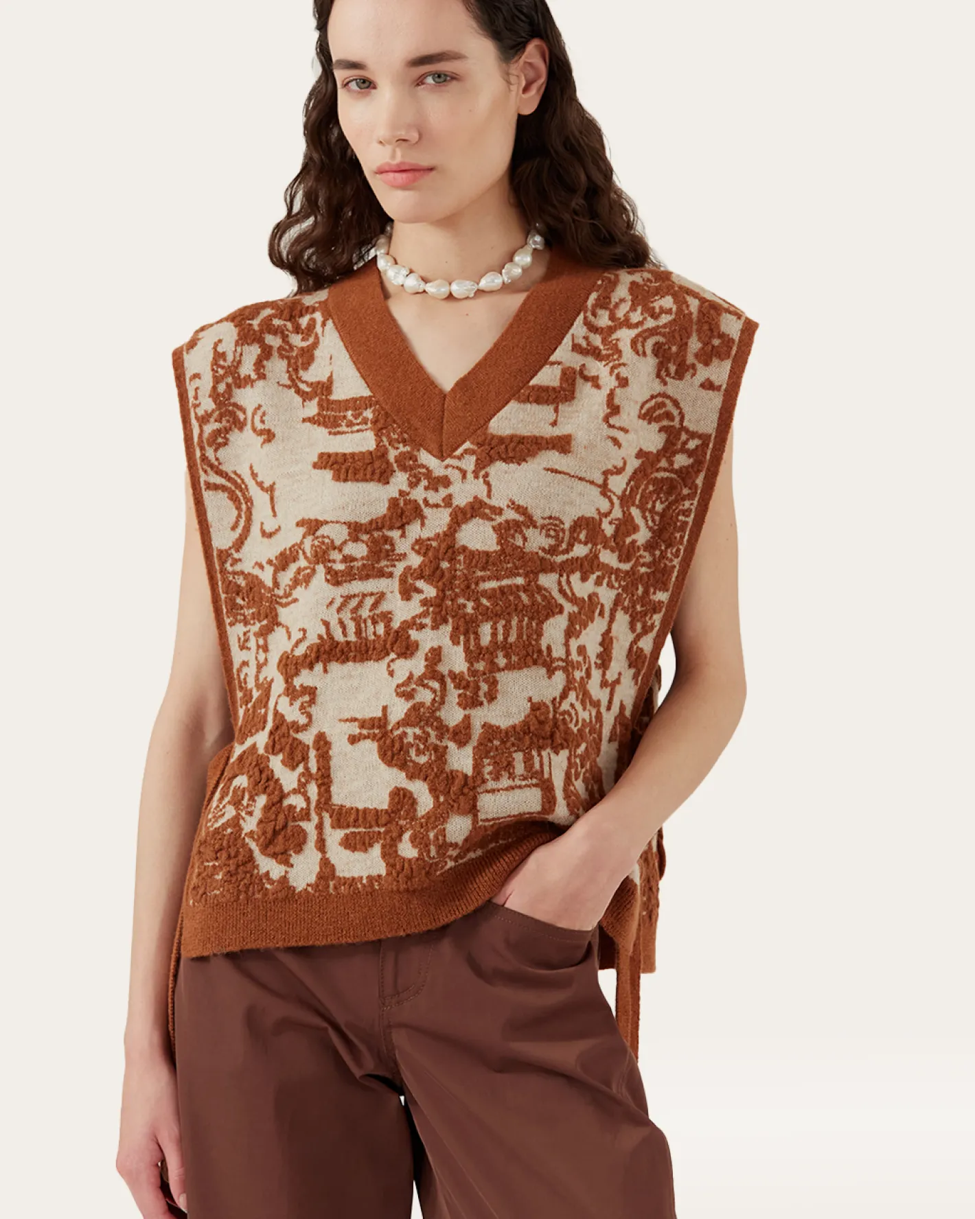 Clearance Citro Vest Alpaca Blend Jacquard Brown Knitwear | Clothing