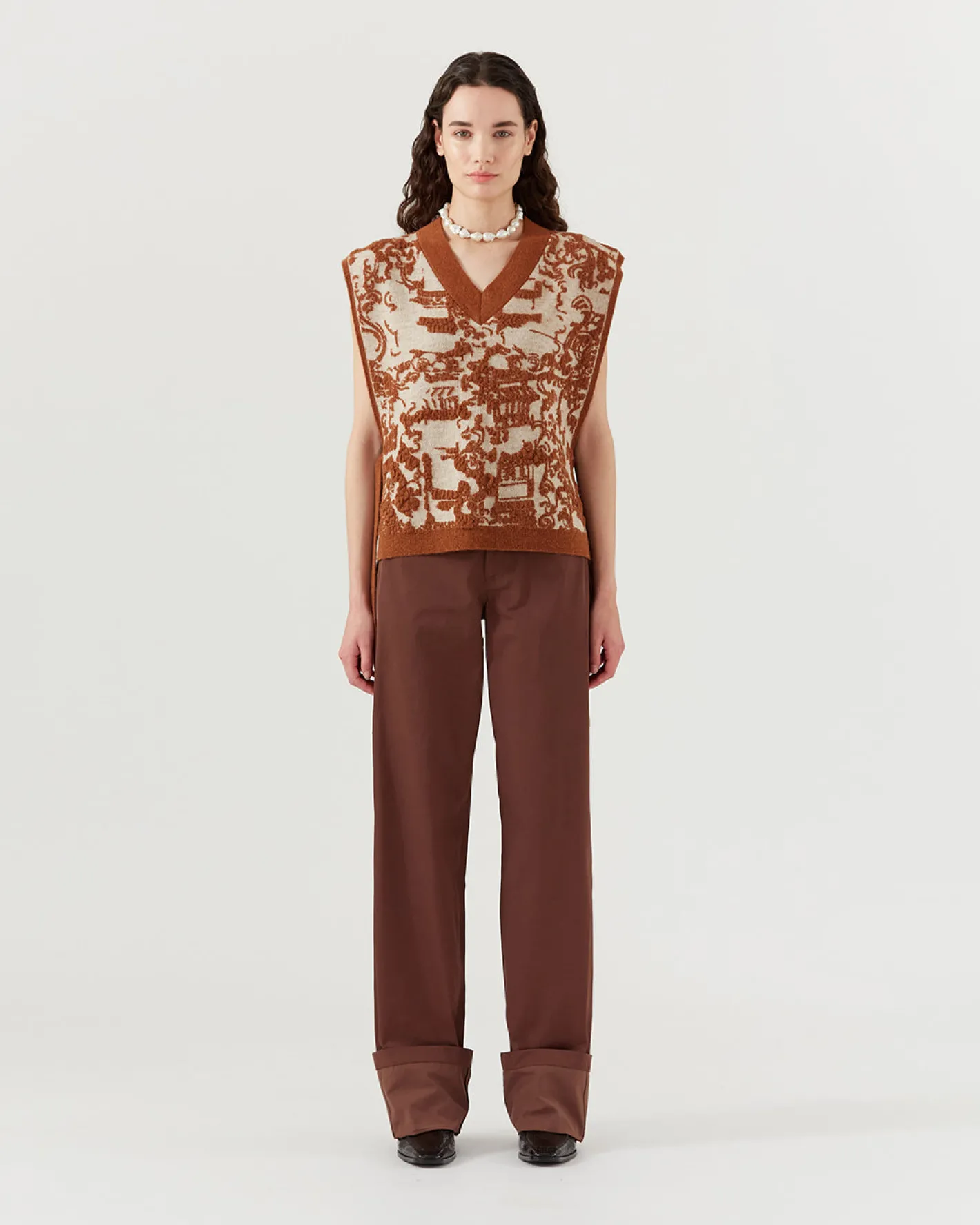 Clearance Citro Vest Alpaca Blend Jacquard Brown Knitwear | Clothing