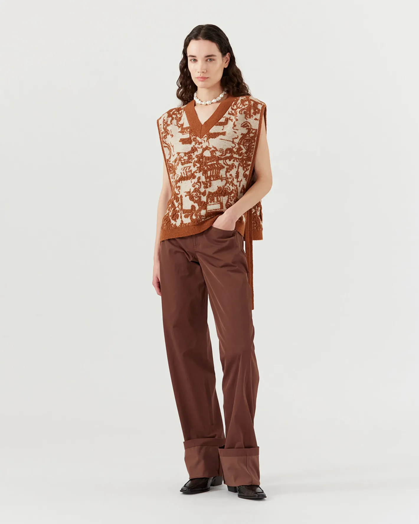 Clearance Citro Vest Alpaca Blend Jacquard Brown Knitwear | Clothing