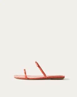 Sale Clara Sandals Leather Emboss Croc Orange Flats