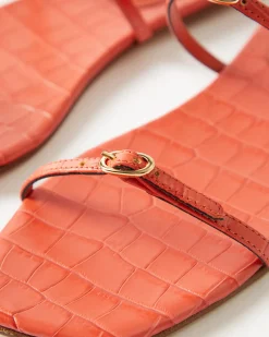 Sale Clara Sandals Leather Emboss Croc Orange Flats