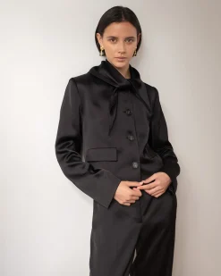 New Cleo Jacket Duchesse Satin Black Tailoring | Jackets