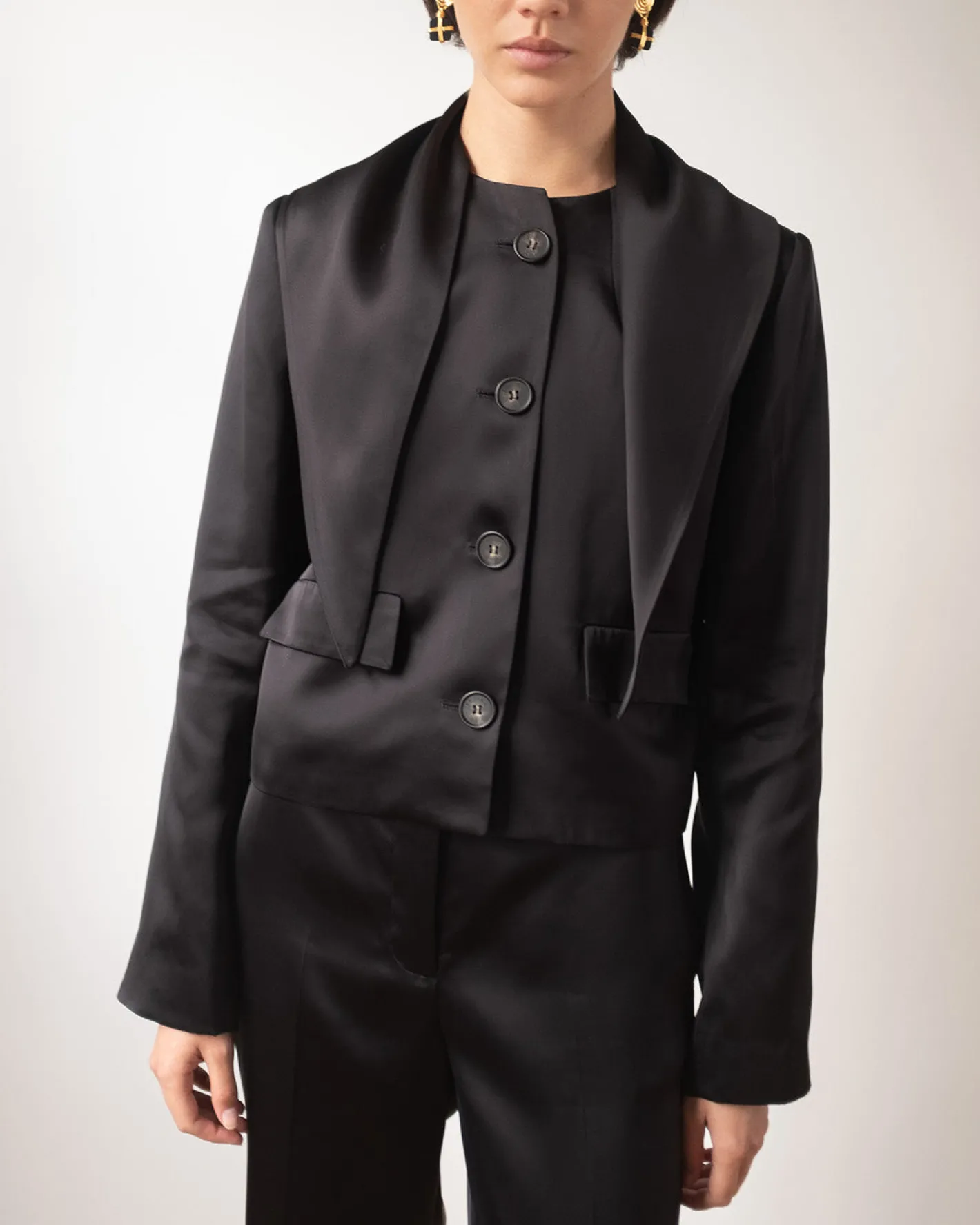 New Cleo Jacket Duchesse Satin Black Tailoring | Jackets
