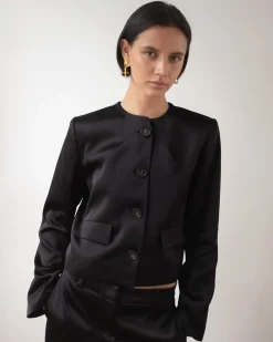 New Cleo Jacket Duchesse Satin Black Tailoring | Jackets