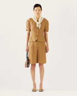 Best Cody Blouse Viscose Linen Blend Caramel Shirts & Blouses | Tailoring