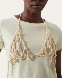 Discount Crochet Bra Organic Cotton Beige with Faux Pearls Knitwear | Clothing