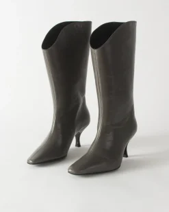 Outlet Curved Boot Leather Ematite Boots