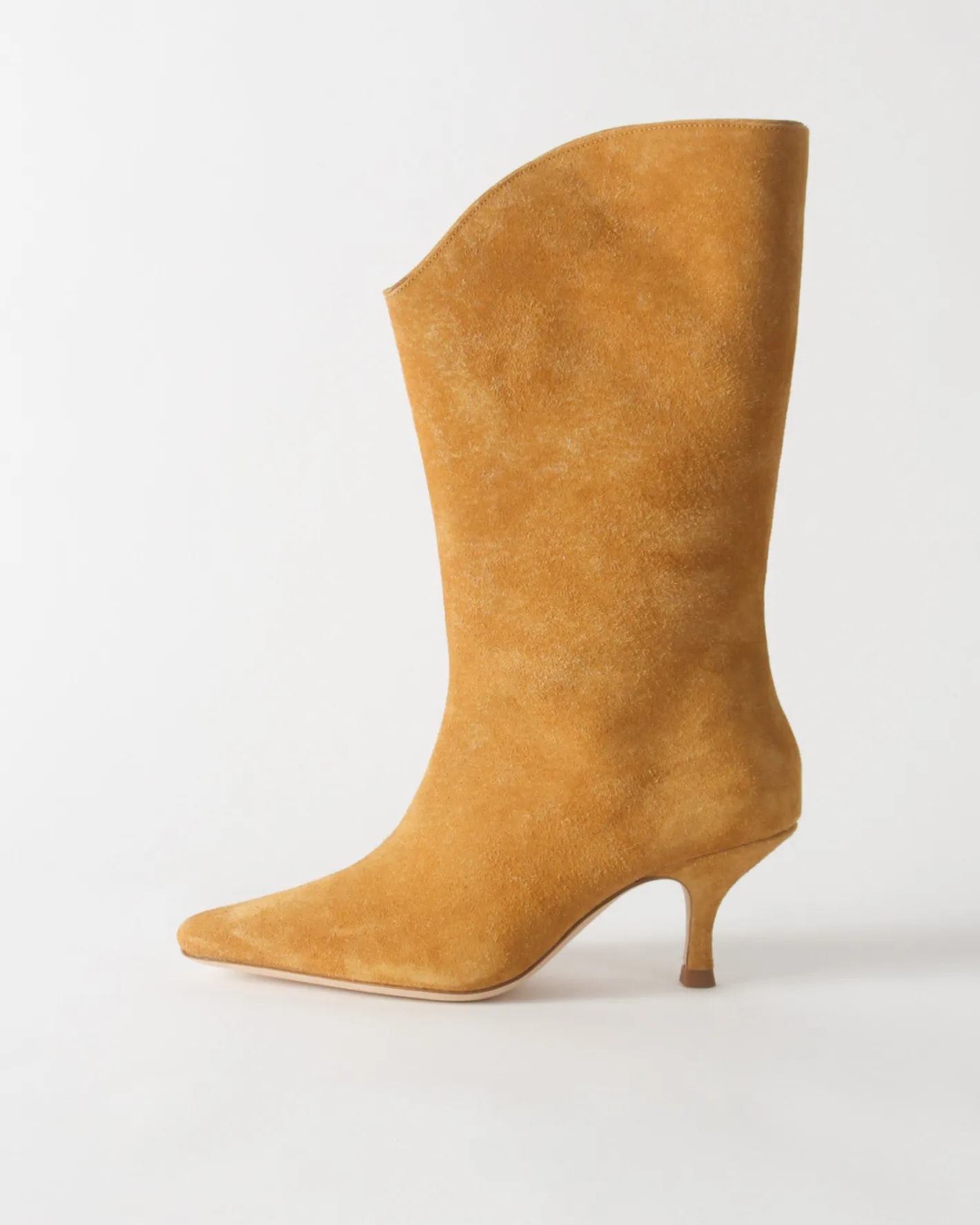 New Curved Boot Suede Tan Boots