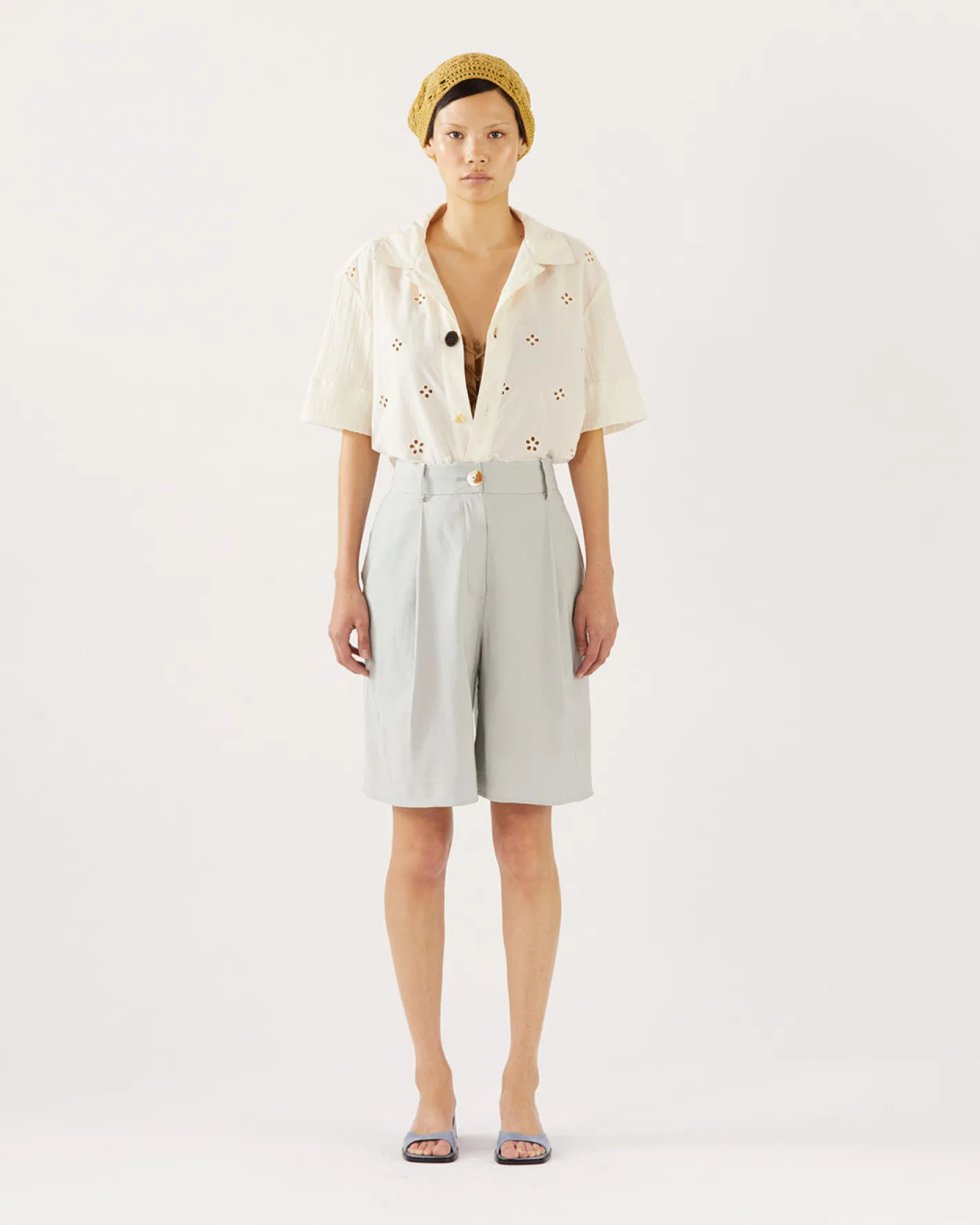 Fashion Doris Shorts Viscose Linen Blend Blue Tailoring | Clothing