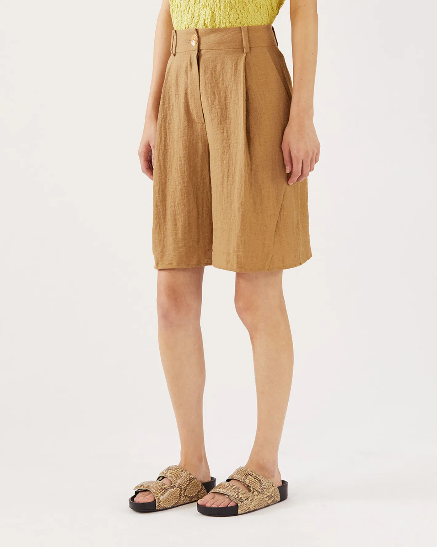 Fashion Doris Shorts Viscose Linen Blend Caramel Tailoring | Clothing