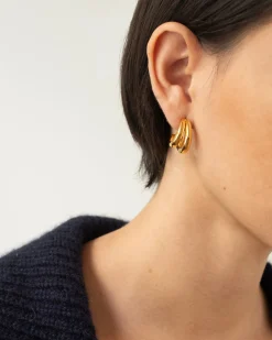 Outlet Double Hoops Gold Plated Earrings