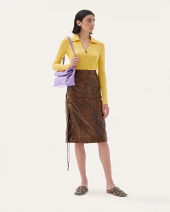 Discount Erin Skirt Faux Leather Croc Brown Skirts