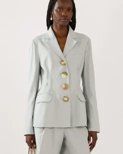 Best Etta Jacket Viscose Linen Blend Blue Tailoring | Jackets