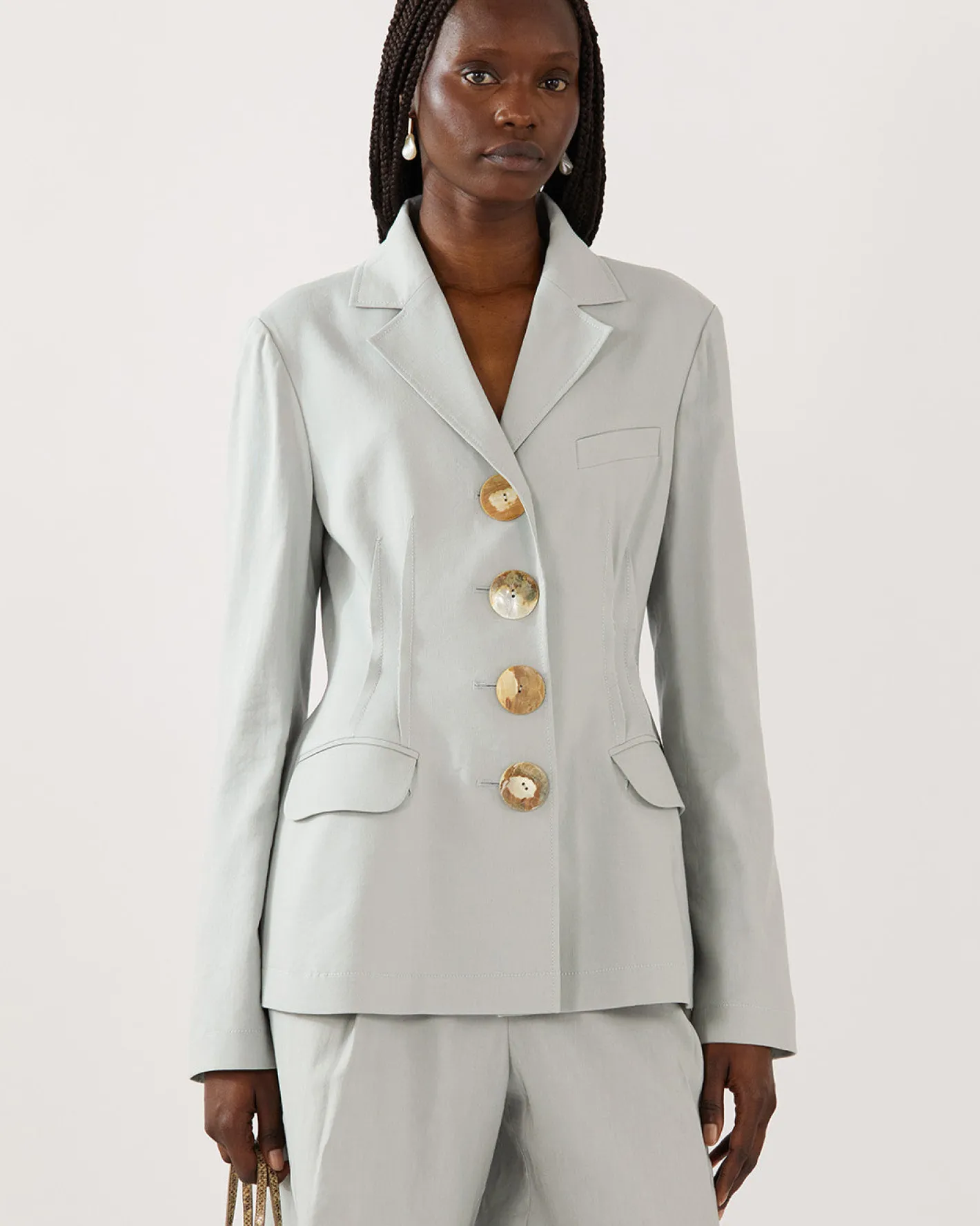 Best Etta Jacket Viscose Linen Blend Blue Tailoring | Jackets