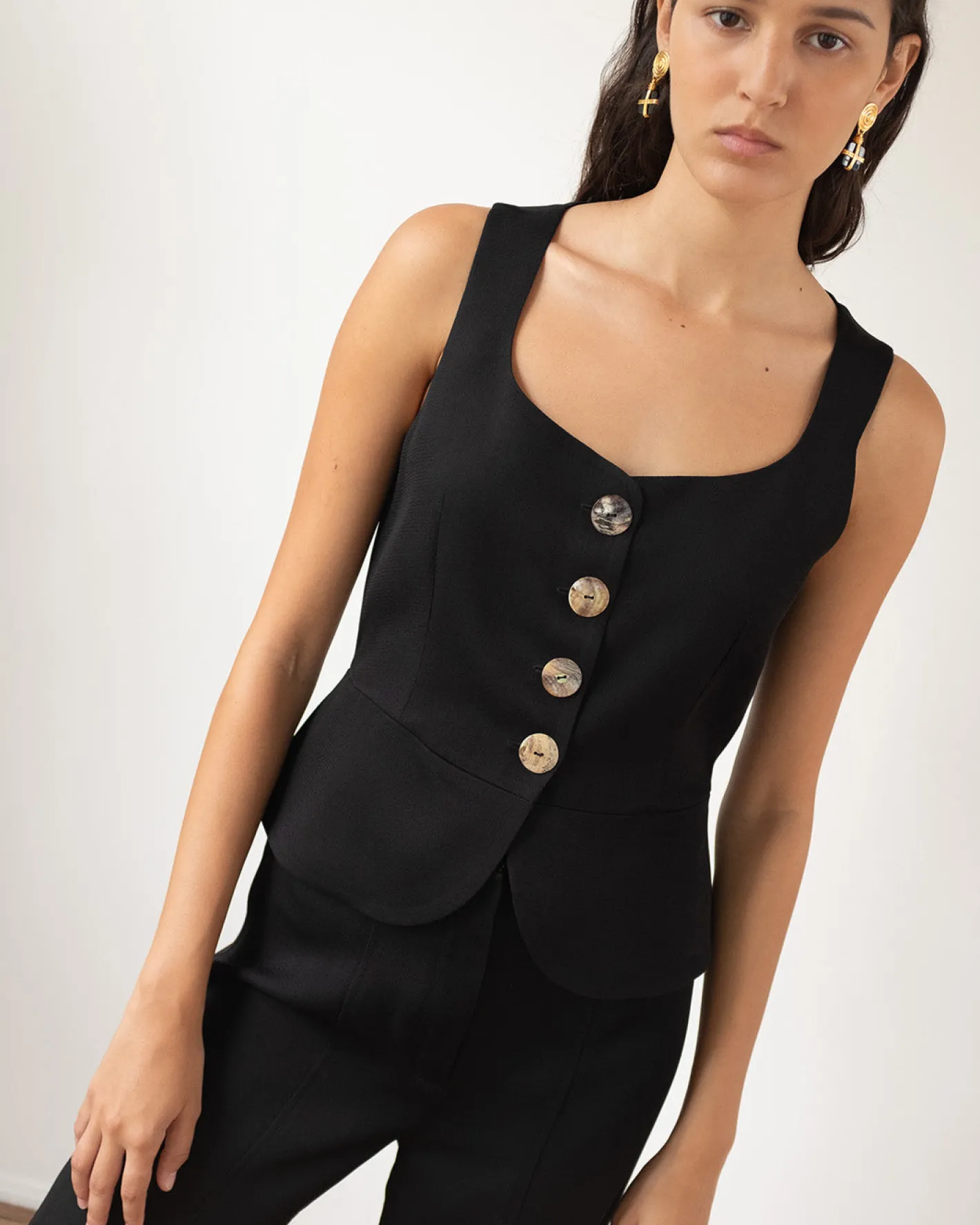 Sale Eunice Vest Crepe Twill Viscose Black Shirts & Blouses | Tailoring