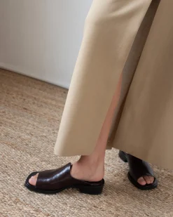 Sale Flat Mule Leather Brown Flats