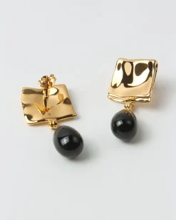 Best Folded Drop Earrings Gold Plated with Black Onyx Earrings