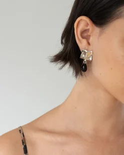 Outlet Folded Drop Earrings Silver Plated with Black Onyx Earrings