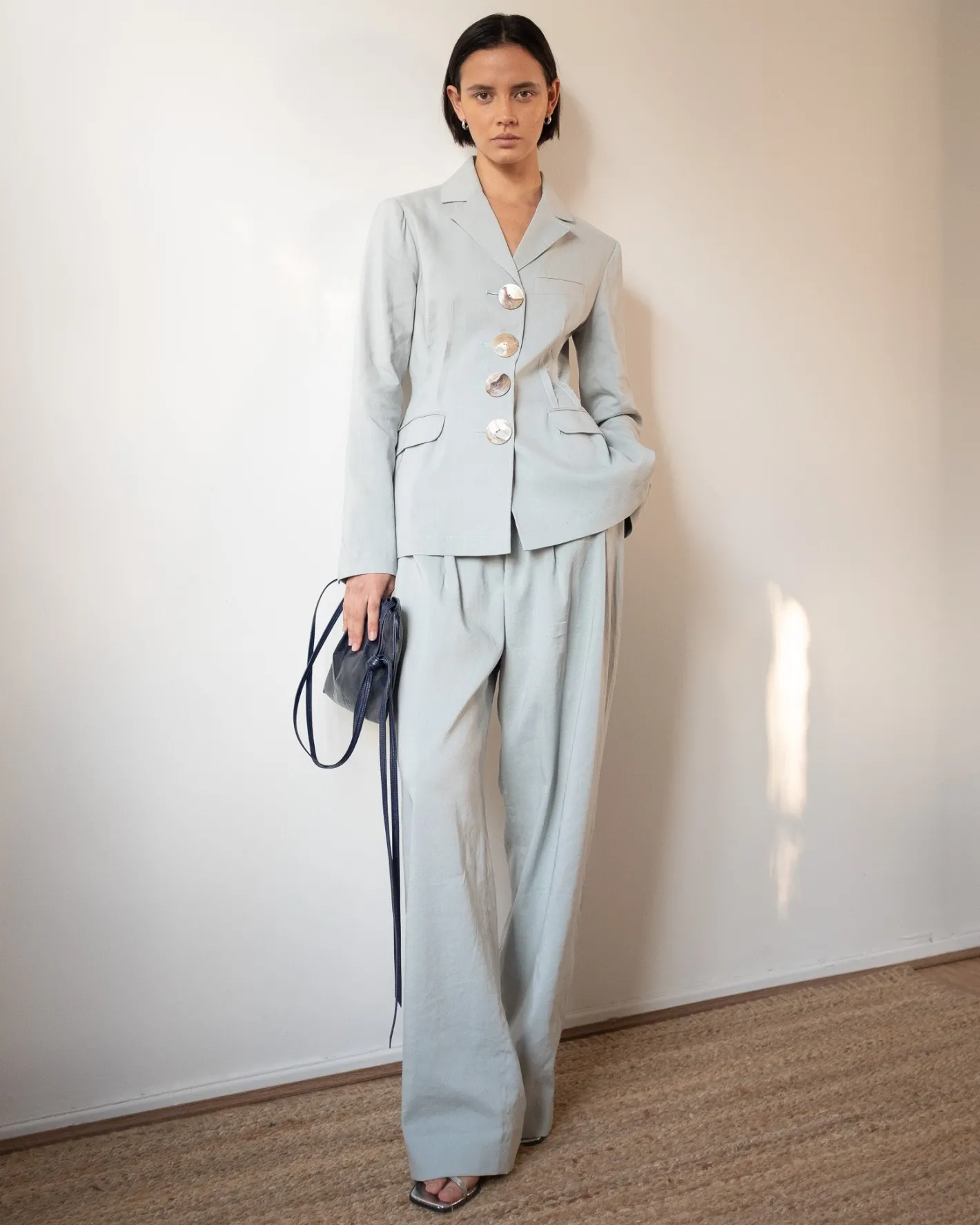Sale Freya Trousers Viscose Linen Blend Blue Trousers | Tailoring