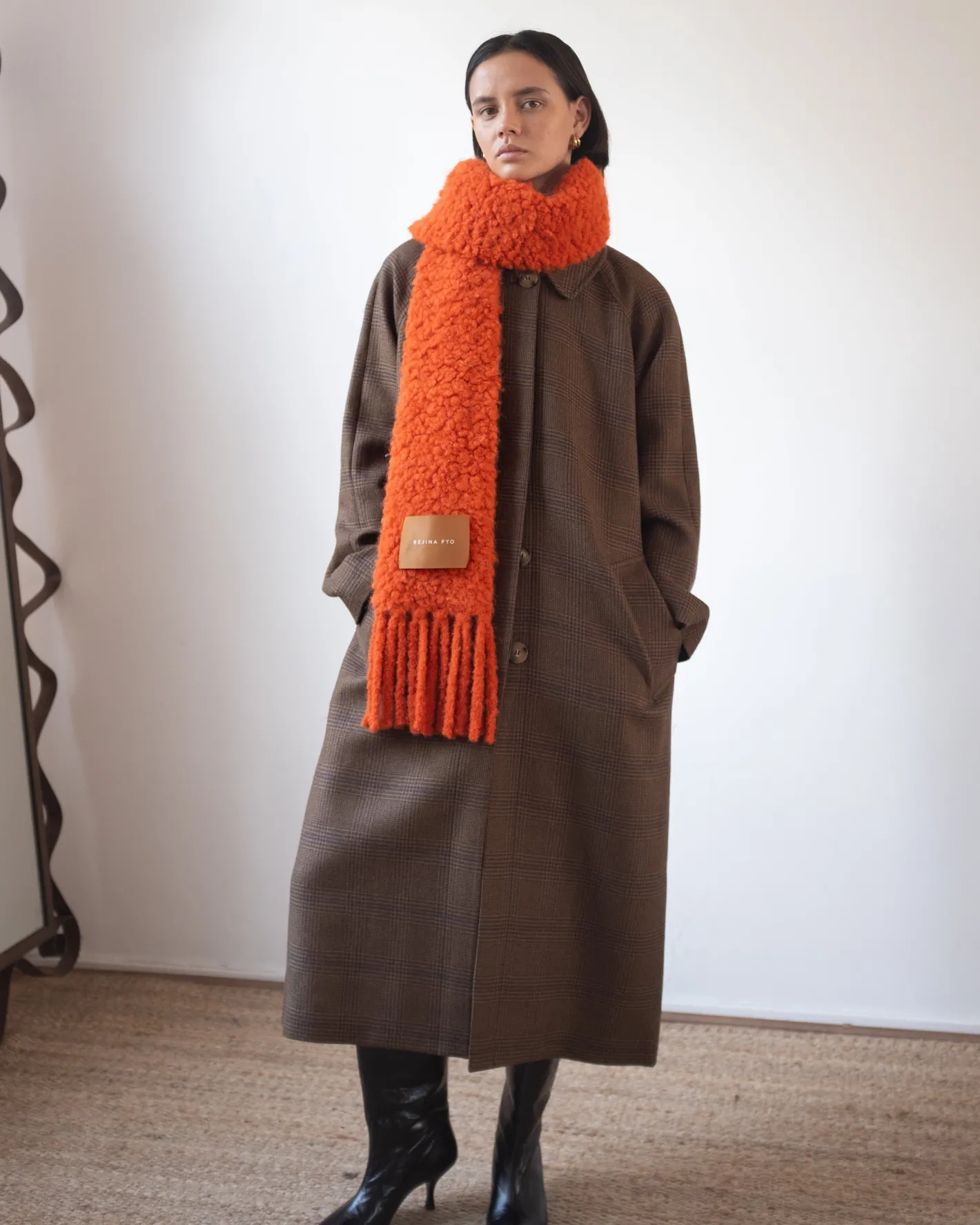 Best Fringe Scarf Bouclé Alpaca Orange Hats | Scarves