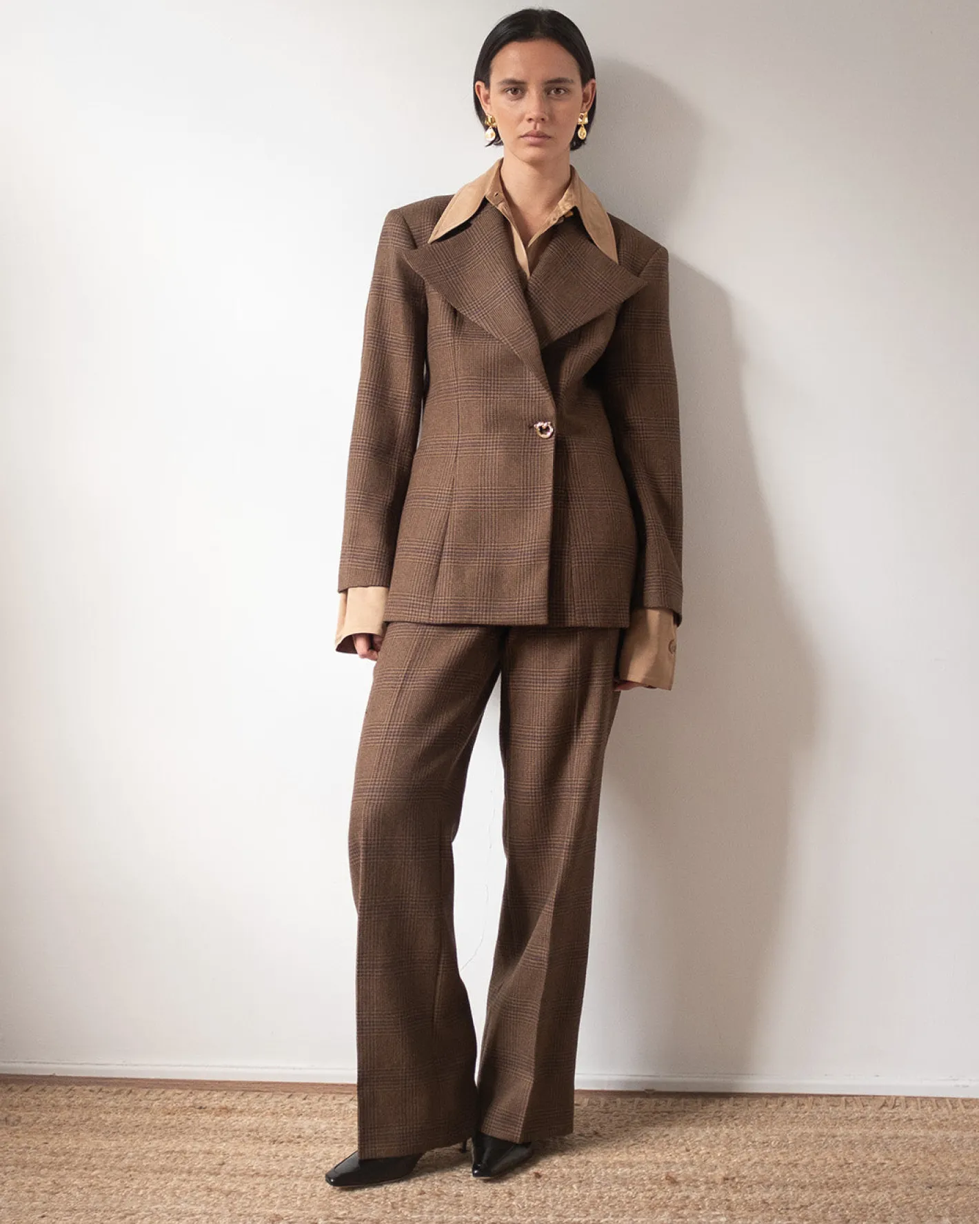 Online Leila Blazer Wool Check Brown Tailoring | Jackets