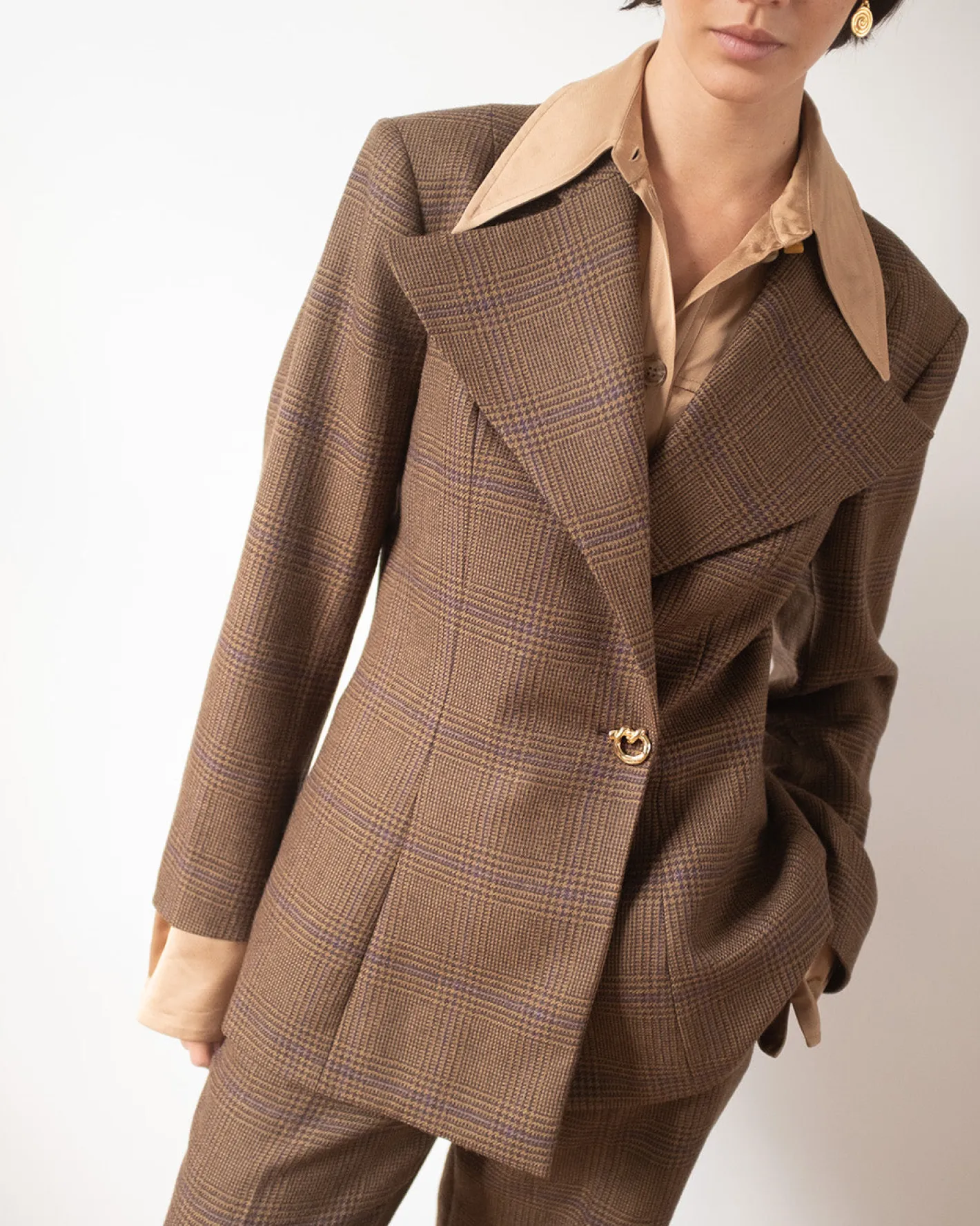 Online Leila Blazer Wool Check Brown Tailoring | Jackets