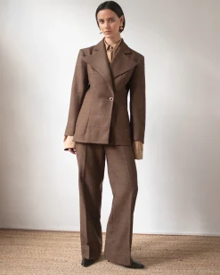 Online Leila Blazer Wool Check Brown Tailoring | Jackets