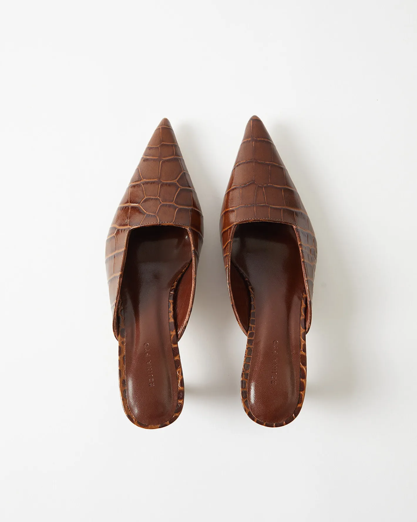 Online Mathilde Mule Leather Emboss Croc Brown Heels