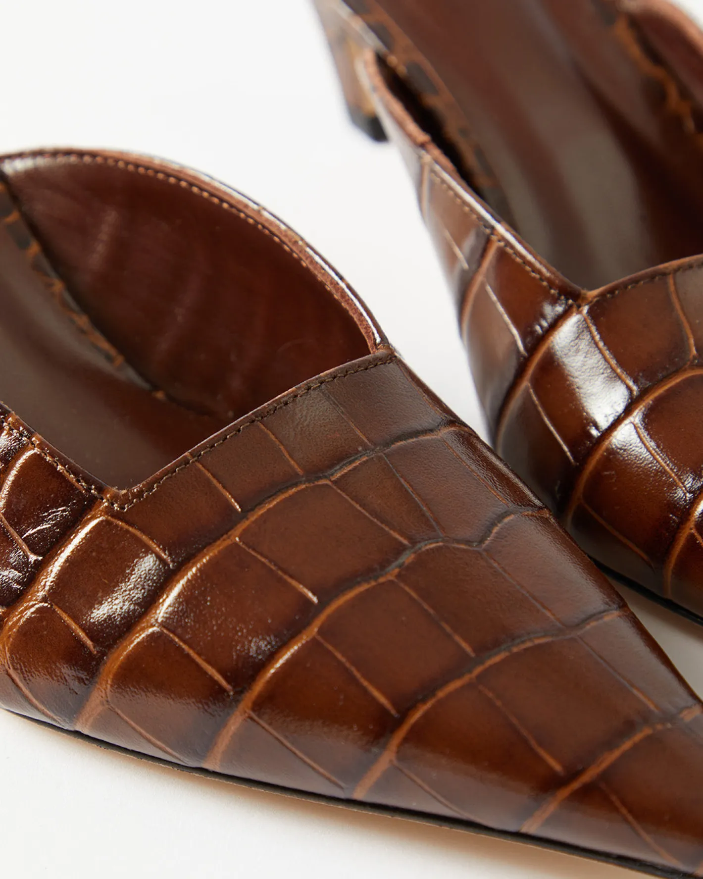 Online Mathilde Mule Leather Emboss Croc Brown Heels