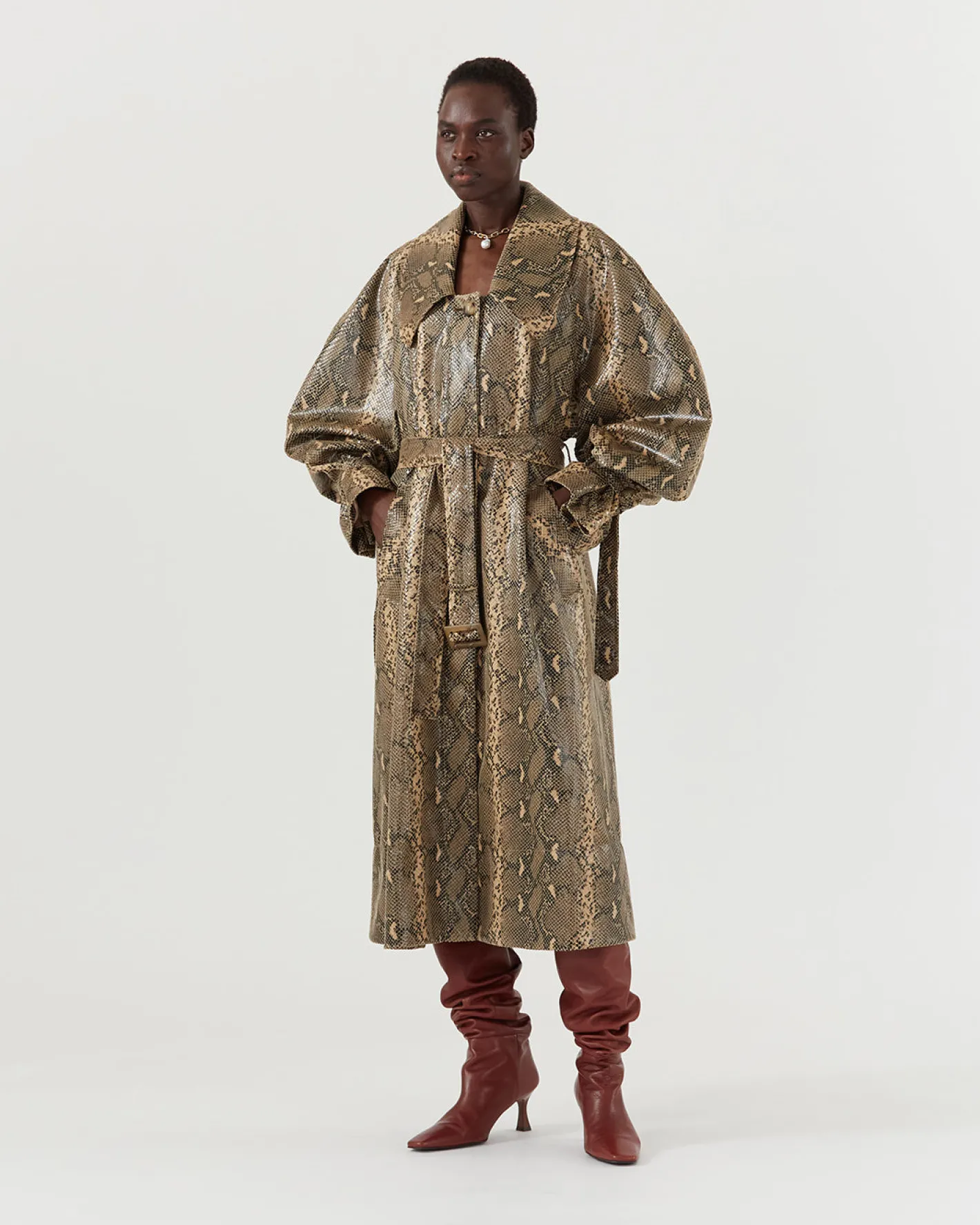 Clearance Oona Trenchcoat Faux Snakeskin Beige Trenches | Trenches