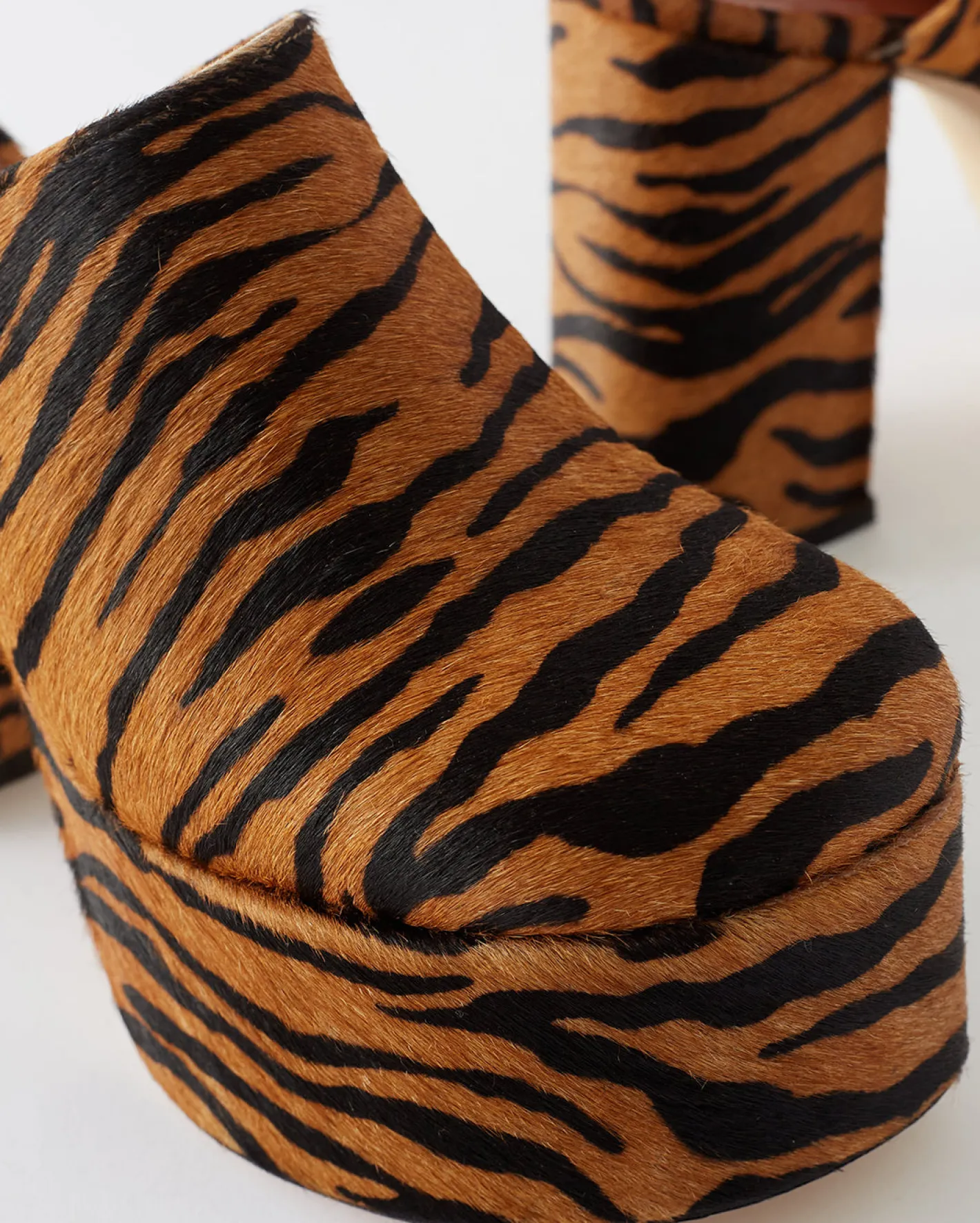 Hot Polly Platform Calfhair Print Brown Heels