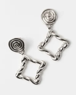 Outlet Rectangle Twirl Earrings Silver Plated Earrings
