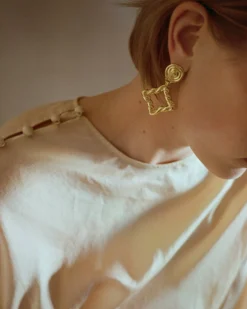 Outlet Rectangle Twirl Earrings Gold Plated Earrings