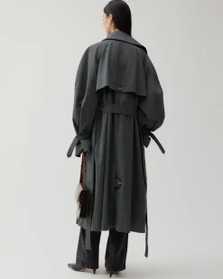Discount Romy Trenchcoat Cotton Blend Twill Charcoal Trenches | Trenches