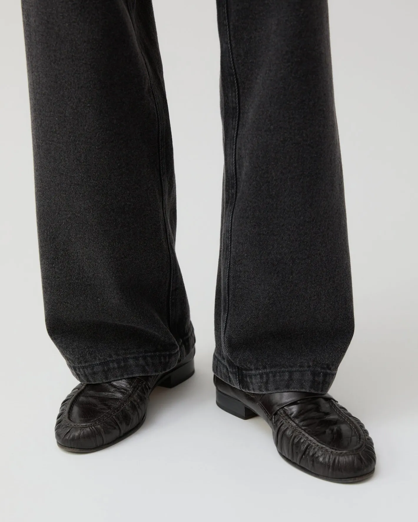 New Ruched Loafer Leather Black Flats